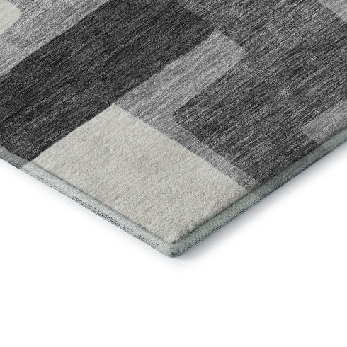 5' X 8' Gray Silver And Ivory Abstract Geometric Washable Area Rug With UV Protection