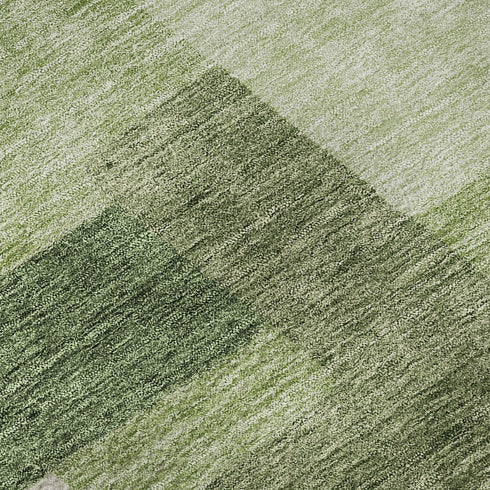 8' Green And Ivory Abstract Geometric Washable Round Rug With UV Protection
