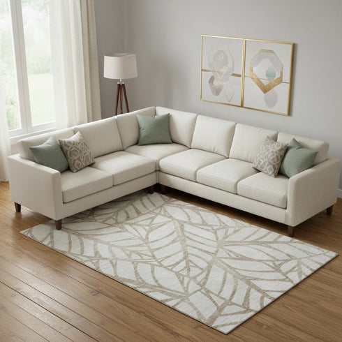 9' X 12' Beige And Brown Floral Washable Area Rug With UV Protection