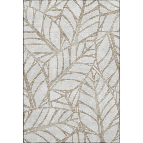 9' X 12' Beige And Brown Floral Washable Area Rug With UV Protection