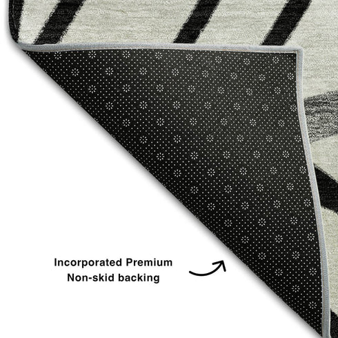 5' X 8' Black And Beige Floral Washable Area Rug With UV Protection