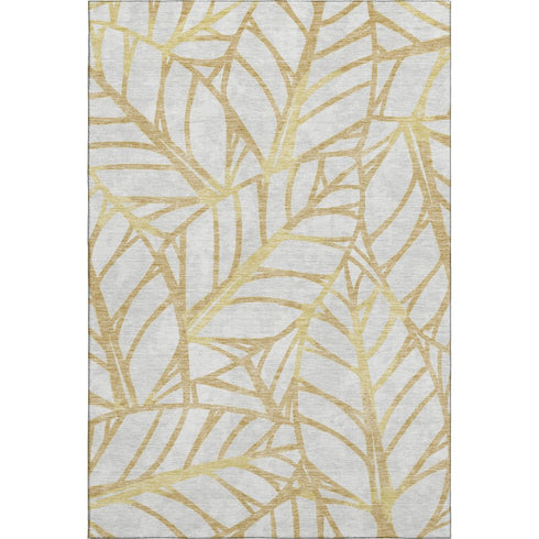 5' X 8' Gold And Beige Floral Washable Area Rug With UV Protection