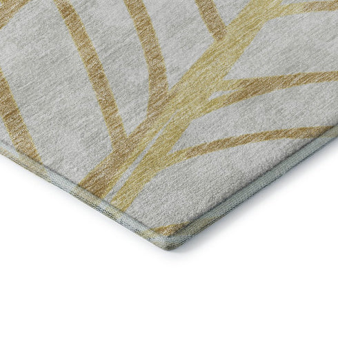5' X 8' Gold And Beige Floral Washable Area Rug With UV Protection