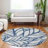 8' Navy Blue And Beige Floral Washable Round Rug With UV Protection