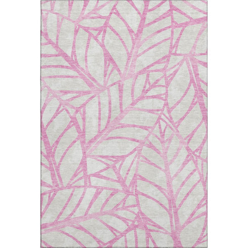 5' X 8' Pink And Beige Floral Washable Area Rug With UV Protection
