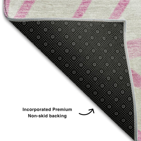 5' X 8' Pink And Beige Floral Washable Area Rug With UV Protection