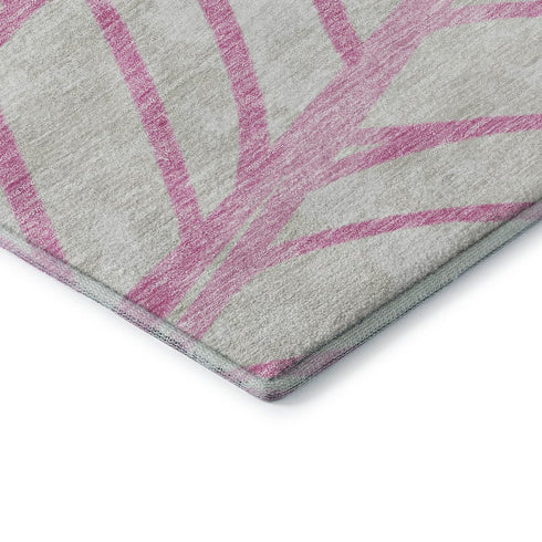 5' X 8' Pink And Beige Floral Washable Area Rug With UV Protection