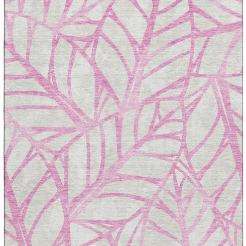 5' X 8' Pink And Beige Floral Washable Area Rug With UV Protection