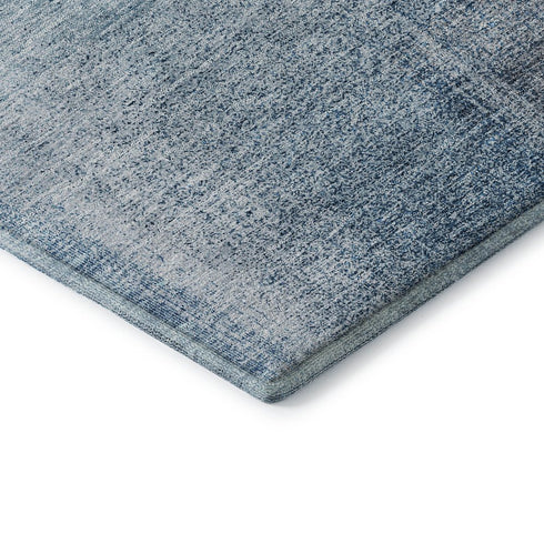 9' X 12' Denim Blue And Ivory Abstract Washable Area Rug With UV Protection