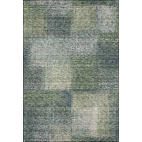 8' X 10' Olive Green Ivory And Gray Abstract Washable Area Rug With UV Protection