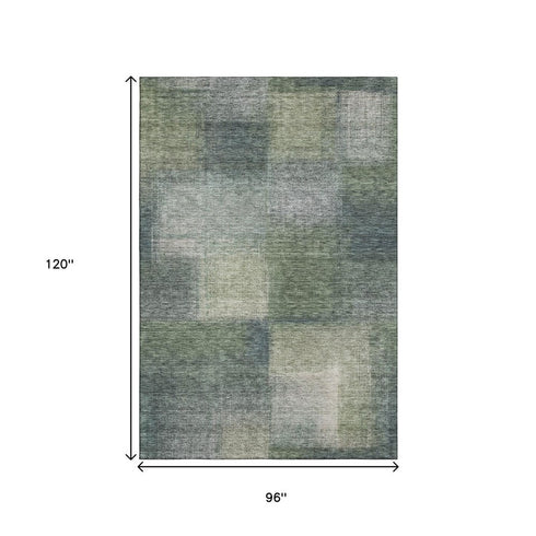 8' X 10' Olive Green Ivory And Gray Abstract Washable Area Rug With UV Protection