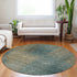 8' Teal And Brown Abstract Washable Round Rug With UV Protection