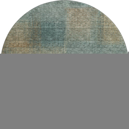 8' Teal And Brown Abstract Washable Round Rug With UV Protection