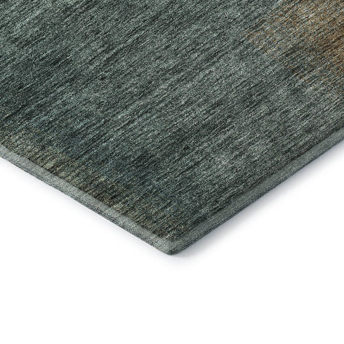 8' Teal And Brown Abstract Washable Round Rug With UV Protection