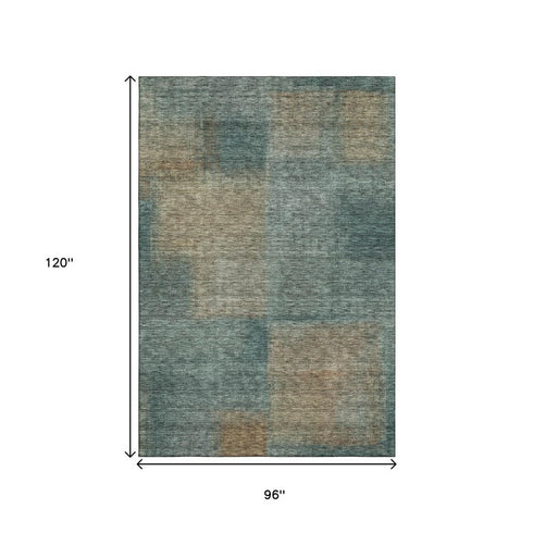 8' X 10' Teal And Brown Abstract Washable Area Rug With UV Protection