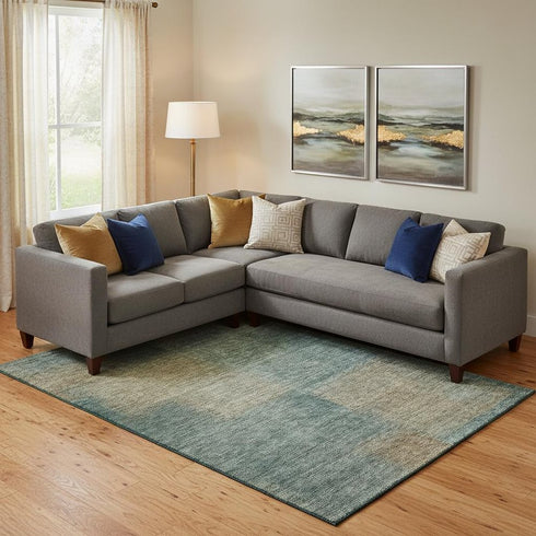 8' X 10' Teal And Brown Abstract Washable Area Rug With UV Protection