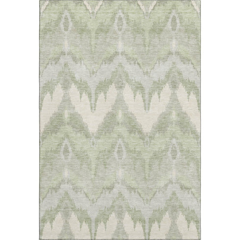 8' X 10' Artichoke Green And Ivory Ikat Washable Area Rug With UV Protection