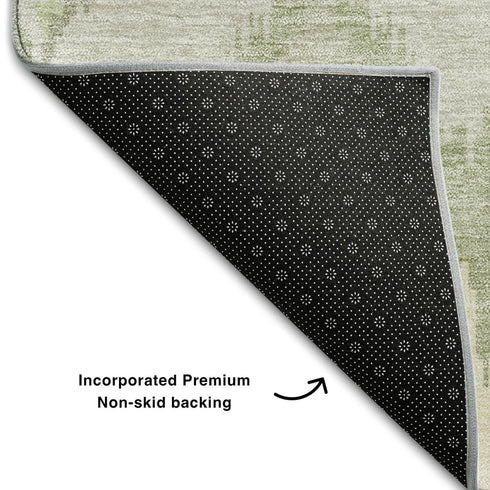 8' X 10' Artichoke Green And Ivory Ikat Washable Area Rug With UV Protection