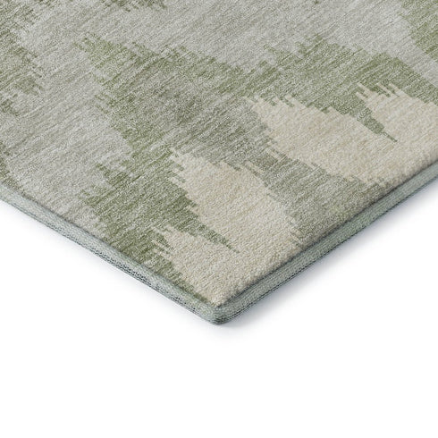 8' X 10' Artichoke Green And Ivory Ikat Washable Area Rug With UV Protection