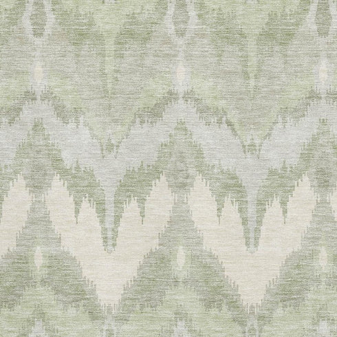 8' X 10' Artichoke Green And Ivory Ikat Washable Area Rug With UV Protection
