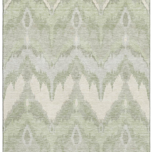 8' X 10' Artichoke Green And Ivory Ikat Washable Area Rug With UV Protection