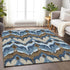 9' X 12' Blue Brown And Beige Ikat Washable Area Rug With UV Protection