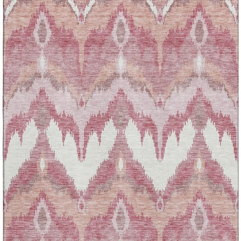 5' X 8' Blush Ivory And Pink Ikat Washable Area Rug With UV Protection