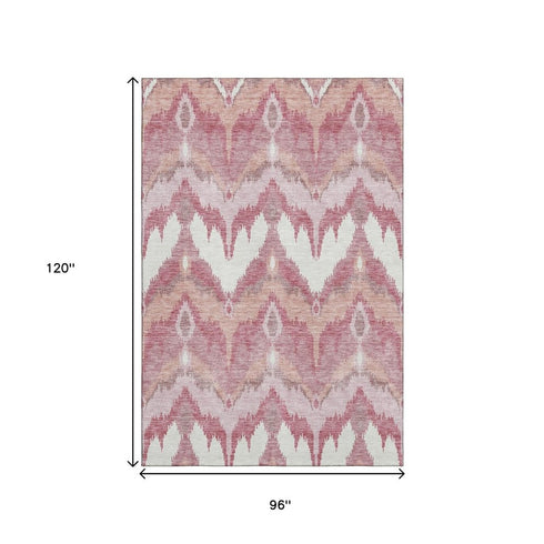 8' X 10' Blush Ivory And Pink Ikat Washable Area Rug With UV Protection
