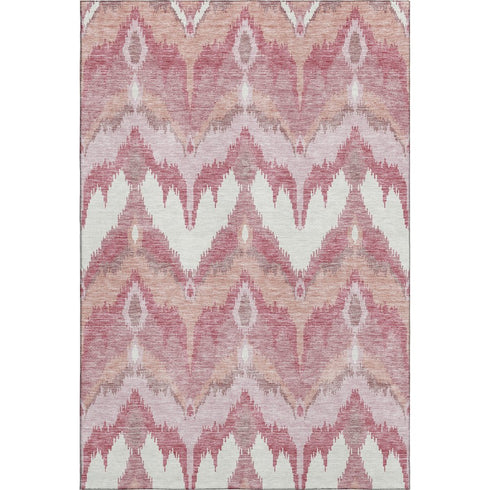 8' X 10' Blush Ivory And Pink Ikat Washable Area Rug With UV Protection