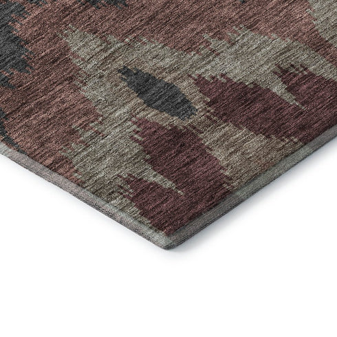 5' X 8' Burgundy Beige And Charcoal Ikat Washable Area Rug With UV Protection