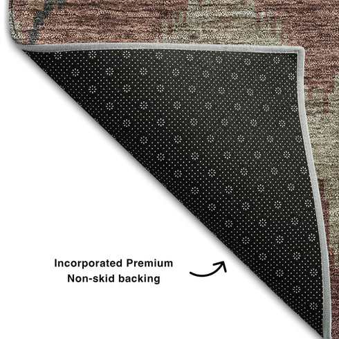 8' X 10' Burgundy Beige And Charcoal Ikat Washable Area Rug With UV Protection