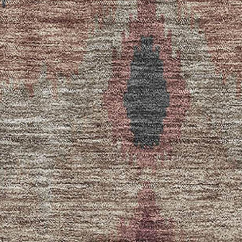 8' X 10' Burgundy Beige And Charcoal Ikat Washable Area Rug With UV Protection