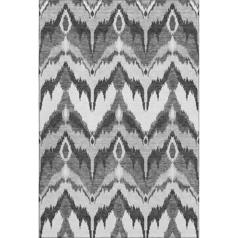 5' X 8' Gray And Silver Ikat Washable Area Rug With UV Protection