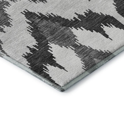 5' X 8' Gray And Silver Ikat Washable Area Rug With UV Protection