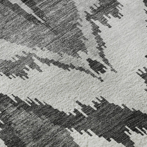 5' X 8' Gray And Silver Ikat Washable Area Rug With UV Protection