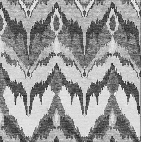 5' X 8' Gray And Silver Ikat Washable Area Rug With UV Protection