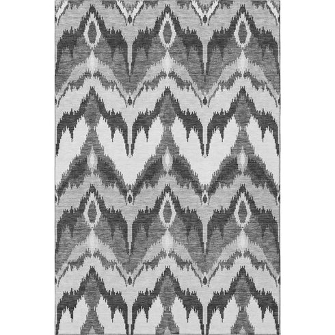 5' X 8' Gray And Silver Ikat Washable Area Rug With UV Protection