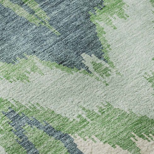 5' X 8' Green And Ivory Ikat Washable Area Rug With UV Protection