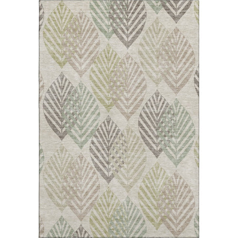 5' X 8' Beige Taupe And Green Floral Washable Area Rug With UV Protection