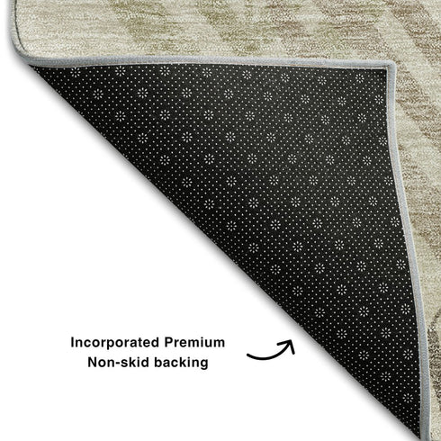 5' X 8' Beige Taupe And Green Floral Washable Area Rug With UV Protection