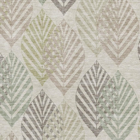 5' X 8' Beige Taupe And Green Floral Washable Area Rug With UV Protection