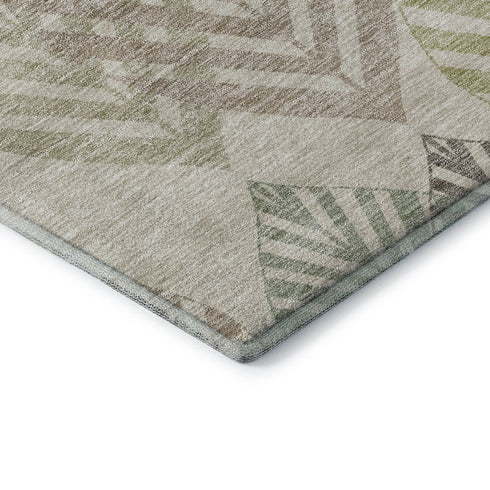8' X 10' Beige Taupe And Green Floral Washable Area Rug With UV Protection
