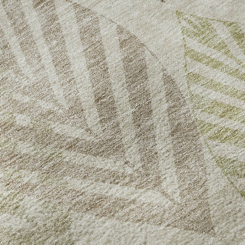 8' X 10' Beige Taupe And Green Floral Washable Area Rug With UV Protection