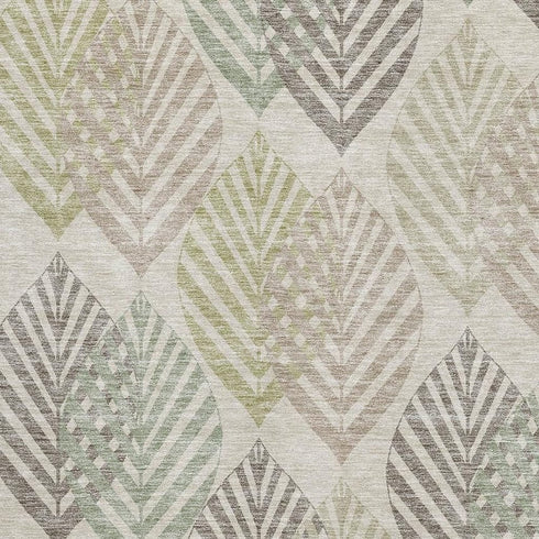 8' X 10' Beige Taupe And Green Floral Washable Area Rug With UV Protection
