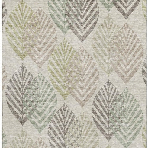 8' X 10' Beige Taupe And Green Floral Washable Area Rug With UV Protection