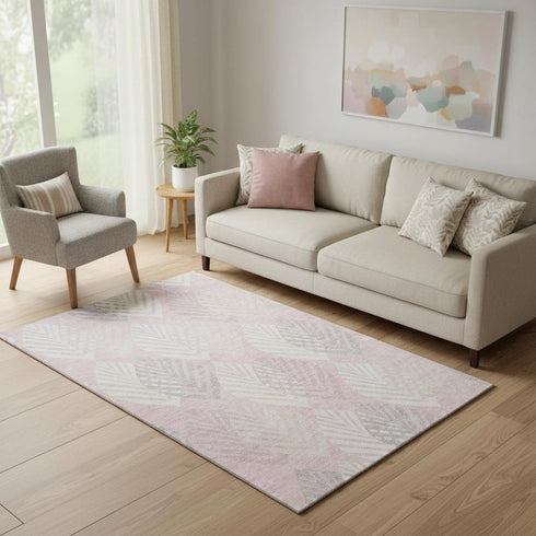 5' X 8' Pink Ivory And Blue Floral Washable Area Rug With UV Protection