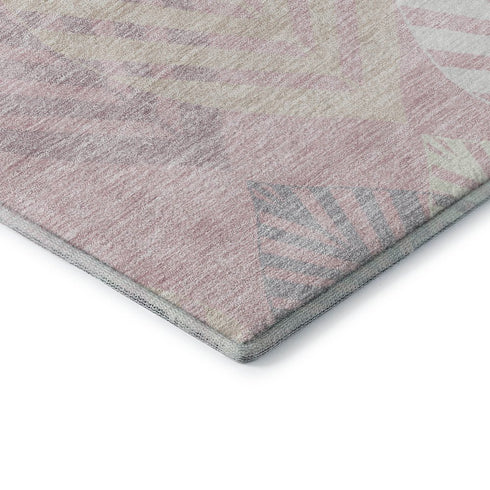 5' X 8' Pink Ivory And Blue Floral Washable Area Rug With UV Protection