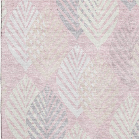 5' X 8' Pink Ivory And Blue Floral Washable Area Rug With UV Protection
