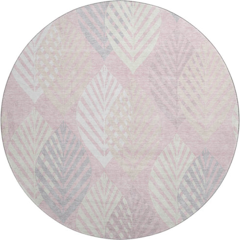 8' Pink Ivory And Blue Floral Washable Round Rug With UV Protection