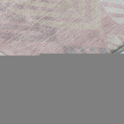 8' Pink Ivory And Blue Floral Washable Round Rug With UV Protection